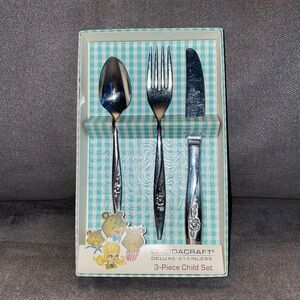 VINTAGE ONEIDA CRAFT DELUXE STAINLESS 3-piece Child silverware Set